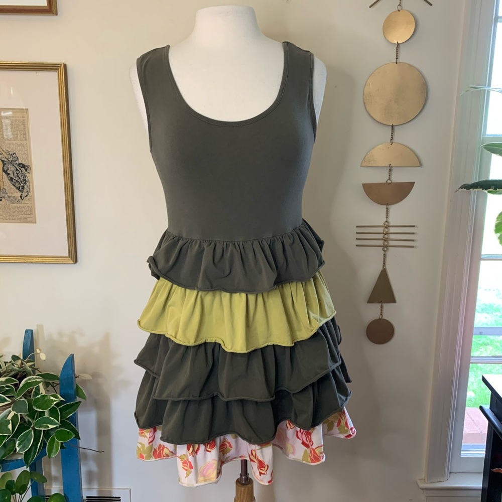 Matilda Jane Olive Green and Lime Tiered Ruffle Mini Dress